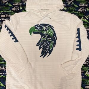 White Faux-Quilted Seahawks Hoodie with Decorative Emblem
